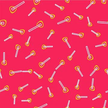 Line Burning match with fire icon isolated seamless pattern on red background Stock Illustration