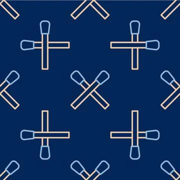 Line Burning match with fire icon isolated seamless pattern on blue background Stockillustratie