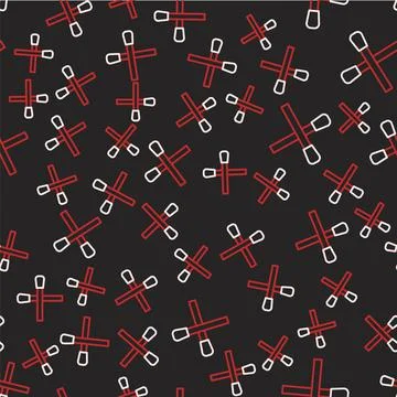 Line Burning match with fire icon isolated seamless pattern on black background Stock Illustration