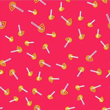 Line Burning match with fire icon isolated seamless pattern on red background Stock Illustration