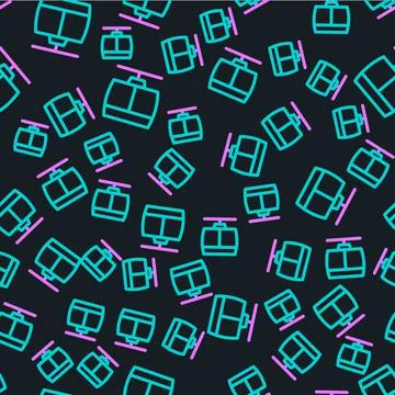 Line Cable car icon isolated seamless pattern on black background. Funicular Stock Illustration