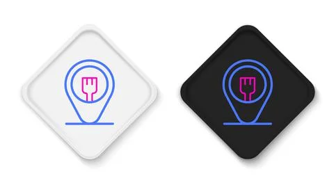 Line Cafe and restaurant location icon isolated on white background. Fork eatery Stock Illustration