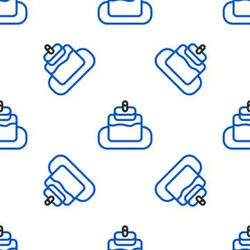 Line Cake icon isolated seamless pattern on white background. Happy Birthday Stock Illustration