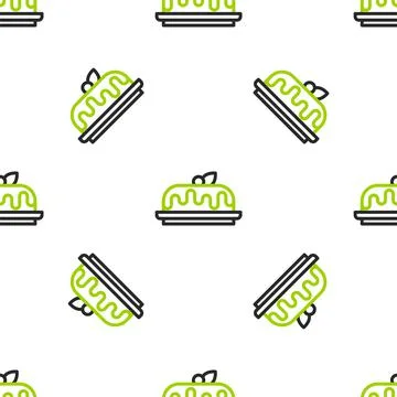 Line Cake icon isolated seamless pattern on white background. Happy Birthday Stock Illustration