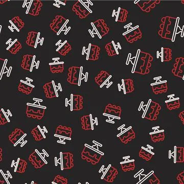 Line Cake icon isolated seamless pattern on black background. Happy Birthday 스톡 일러스트