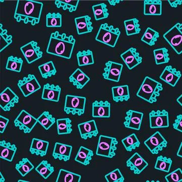 Line Calendar with Easter egg icon isolated seamless pattern on black background Illustrazione stock