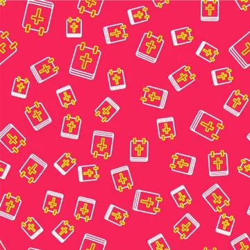 Line Calendar with Easter icon isolated seamless pattern on red background. S Stock Illustration
