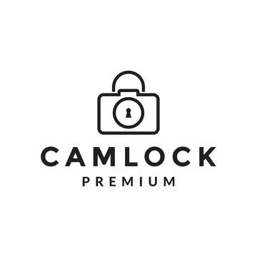 Line camera with pad lock logo design vector graphic symbol icon sign illus.. Stock Illustration