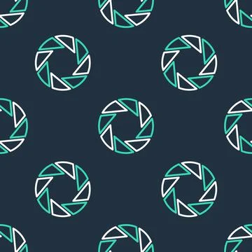 Line Camera shutter icon isolated seamless pattern on black background. Vector Stockillustratie