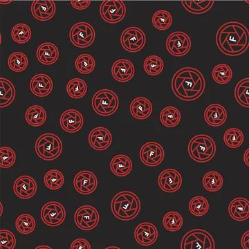 Line Camera shutter icon isolated seamless pattern on black background. Vector Illustrazione stock