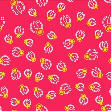 Line Camera timer icon isolated seamless pattern on red background. Photo Illustrazione stock