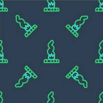 Line Campfire icon isolated seamless pattern on blue background. Burning bonfire Stock Illustration
