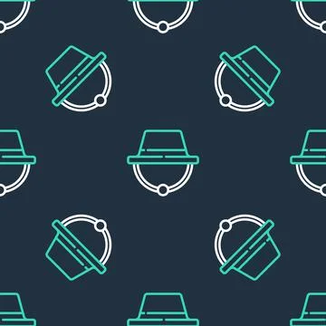 Line Camping hat icon isolated seamless pattern on black background. Beach hat Stock Illustration