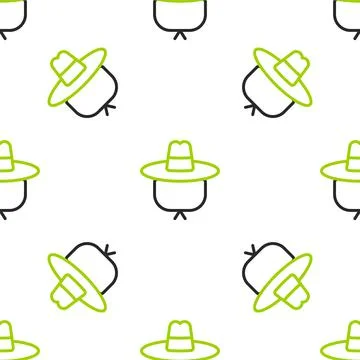 Line Camping hat icon isolated seamless pattern on white background. Beach hat Stock Illustration