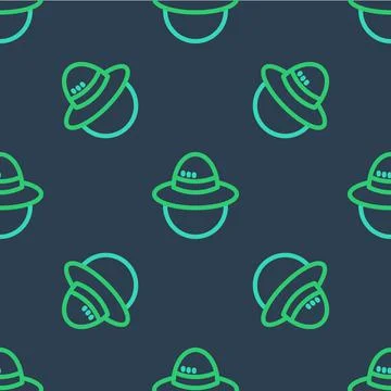 Line Camping hat icon isolated seamless pattern on blue background. Beach hat Illustrazione stock