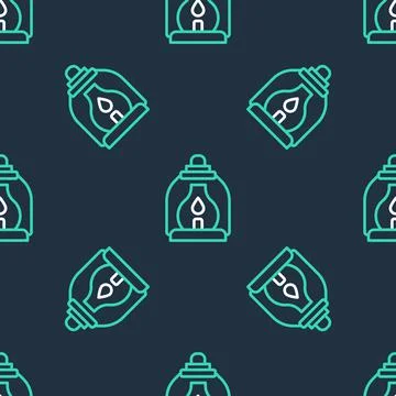 Line Camping lantern icon isolated seamless pattern on black background. Vector Stock Illustration