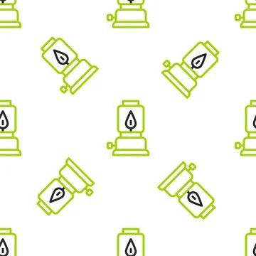 Line Camping lantern icon isolated seamless pattern on white background. Happy Stock Illustration