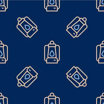 Line Camping lantern icon isolated seamless pattern on blue background. Vector 库存插图