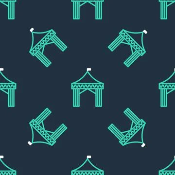 Line Camping tent icon isolated seamless pattern on black background. Carni.. Stock Illustration