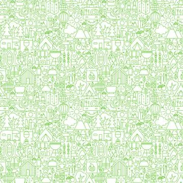 Line Camping White Seamless Pattern Illustrazione stock