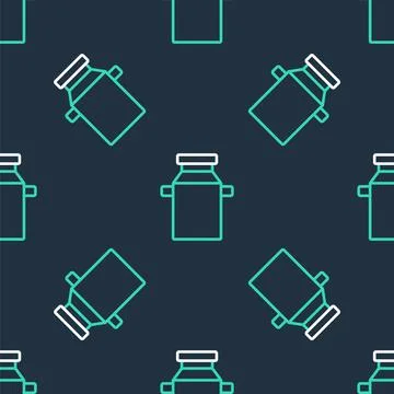 Line Can container for milk icon isolated seamless pattern on black background Illustrazione stock