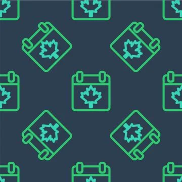 Line Canada day with maple leaf icon isolated seamless pattern on blue back.. イラスト素材