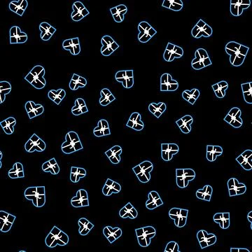 Line Candy in heart shaped box and bow icon isolated seamless pattern on black 库存插图