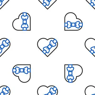 Line Candy in heart shaped box and bow icon isolated seamless pattern on white Stock Illustration