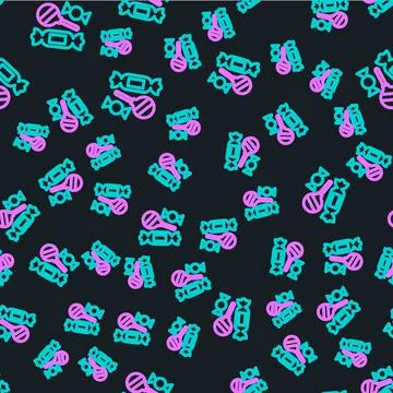 Line Candy icon isolated seamless pattern on black background. Vector Stock Illustration
