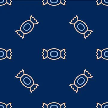 Line Candy icon isolated seamless pattern on blue background. Happy Halloween Illustrazione stock