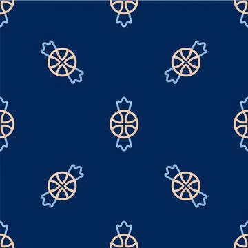 Line Candy icon isolated seamless pattern on blue background. Merry Christmas Illustrazione stock