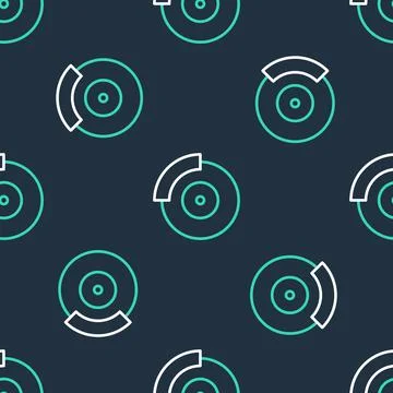 Line Car brake disk with caliper icon isolated seamless pattern on black Иллюстрация