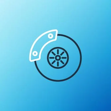 Line Car brake disk with caliper icon isolated on blue background. Colorful.. Stock Illustration