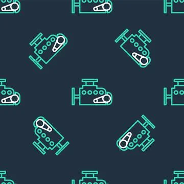 Line Car engine icon isolated seamless pattern on black background. Vector Stock Illustration