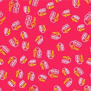Line Car key with remote icon isolated seamless pattern on red background. .. 库存插图