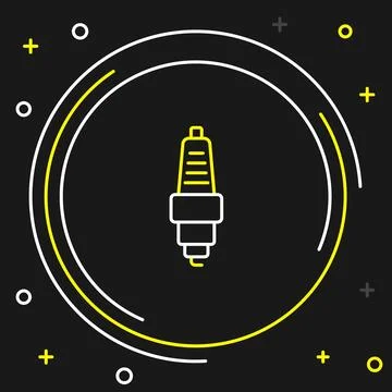 Line Car spark plug icon isolated on black background. Car electric candle Stock Illustration