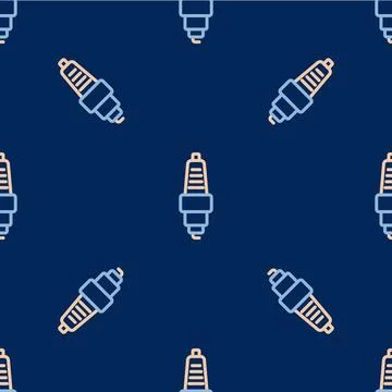 Line Car spark plug icon isolated seamless pattern on blue background. Car .. Illustrazione stock