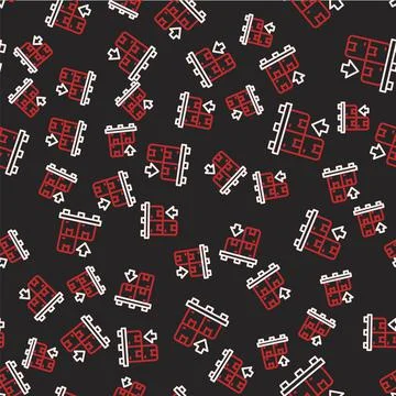 Line Cardboard boxes on pallet icon isolated seamless pattern on black backgr 스톡 일러스트