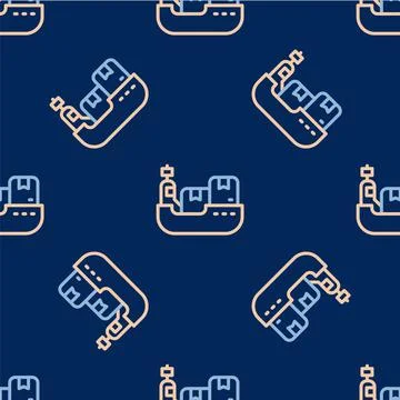 Line Cargo ship with boxes delivery service icon isolated seamless pattern on 스톡 일러스트