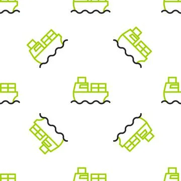 Line Cargo ship with boxes delivery service icon isolated seamless pattern on Stock Illustration
