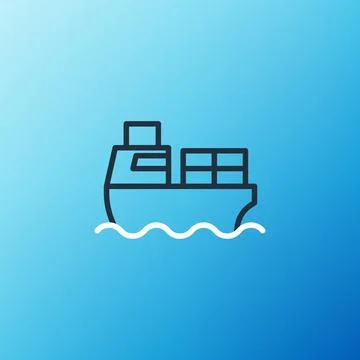 Line Cargo ship with boxes delivery service icon isolated on blue backgroun.. Stockillustratie