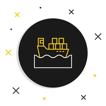 Line Cargo ship with boxes delivery service icon isolated on white backgrou.. Stock Illustration
