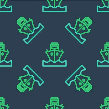 Line Cargo ship icon isolated seamless pattern on blue background. Vector Stock Illustration