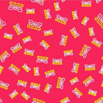 Line Cargo train wagon icon isolated seamless pattern on red background. Freight Illustrazione stock