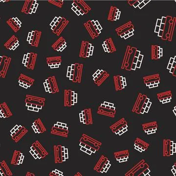 Line Cargo train wagon icon isolated seamless pattern on black background. Full イラスト素材