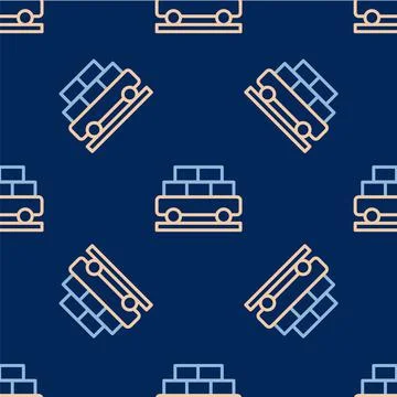 Line Cargo train wagon icon isolated seamless pattern on blue background. Full Stockillustratie