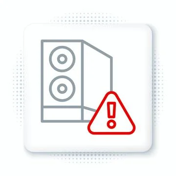 Line Case of computer with exclamation mark icon isolated on white backgrou.. Stock Illustration