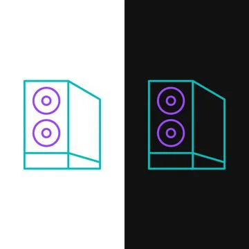 Line Case of computer icon isolated on white and black background. Computer Stock Illustration