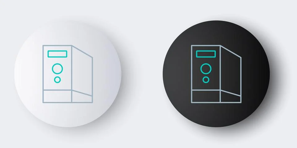 Line Case of computer icon isolated on grey background. Computer server Illustrazione stock
