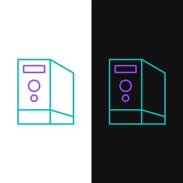 Line Case of computer icon isolated on white and black background. Computer Stock Illustration